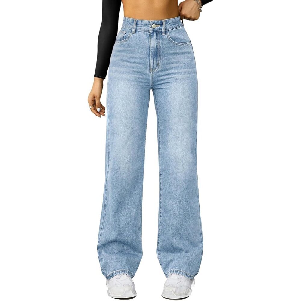 Women’s Straight Leg Jeans Cotton Blend High-Rise Casual Fit Classic Five Pocket